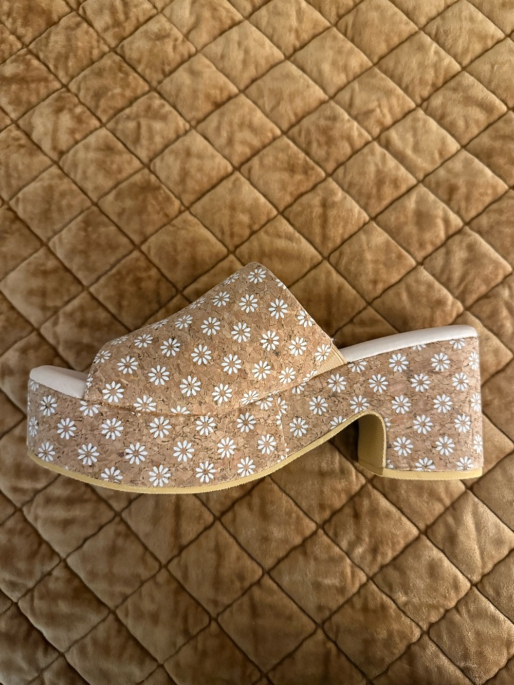 Daisy-Embellished Cork Slide Mules in Tan - Picture 4 of 4